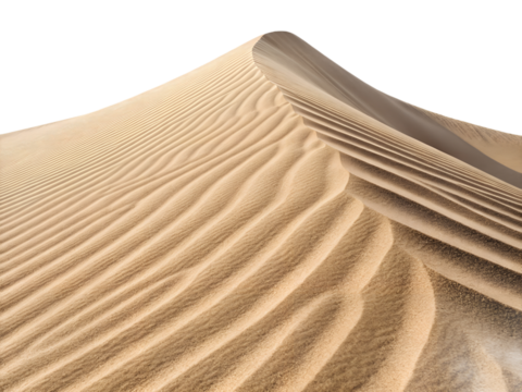 Sand dune isolated on transparent background with beautiful texture and pattern