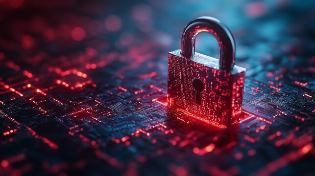 A stylised lock on an electronic circuit board symbolises cybersecurity and data protection — appropriate as a thematic background for articles on digital threats and IT solutions.
