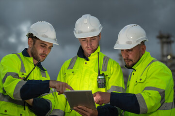 Refinery industry, engineer working in industrial production, oil and gas refinery plant industry factory, Petrochemical plant