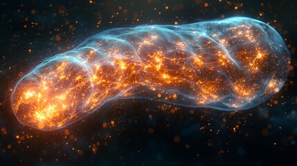 Glowing energy orb, abstract plasma form, fiery particles.