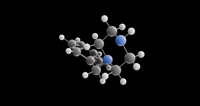 Benzylpiperazine molecule, rotating 3D model of recreational drug, looped video on a black background
