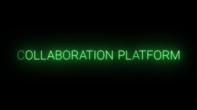 Flickering neon green Collaboration platform sign animated on black background.
