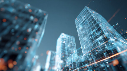 Smart city concept: futuristic architecture with holographic data overlays, innovation theme