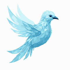 Blue bird flying in geometric polygon style on white background