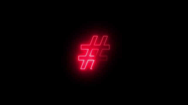 Glowing neon hashtag symbol icon animation. Neon Punctuation Symbols Hashtag icon animation concept.