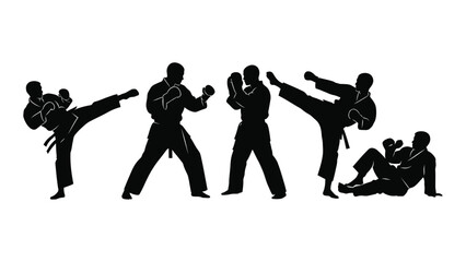 Martial arts combat silhouettes isolated on white background, Vector
