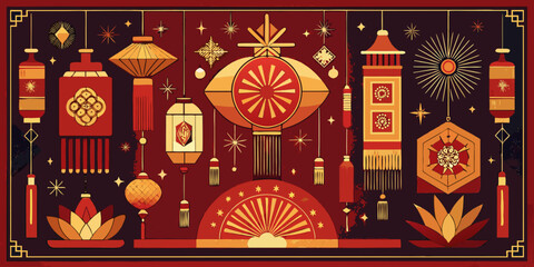 Chinese New Year card vintage Vegas neon light celebration design vector illustration