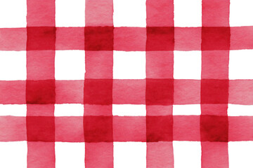 Red and White Gingham Plaid Hand Drawn Watercolor Background Texture
