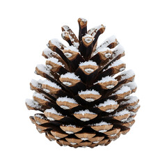 Pinecone dusted with snow, isolated on transparent background ultrarealistic