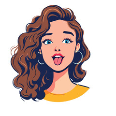Vsai woman cartoon character sticking out tongue playfully