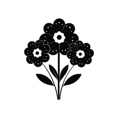 Stylized black flowers with white centers and dots vector illustration on white background