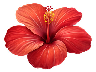 Fototapeta premium Vibrant red hibiscus flower isolated on transparent background with yellow stamen