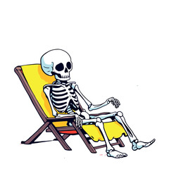 Vsai skeleton relaxing in deck chair on vacation