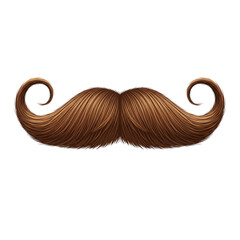 Detailed brown mustache with curled ends isolated on transparent background