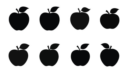 Collection of simple black apple icons with leaves, perfect for design vector illustration on white background