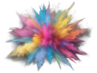 Colorful holi powder explosion isolated on transparent background