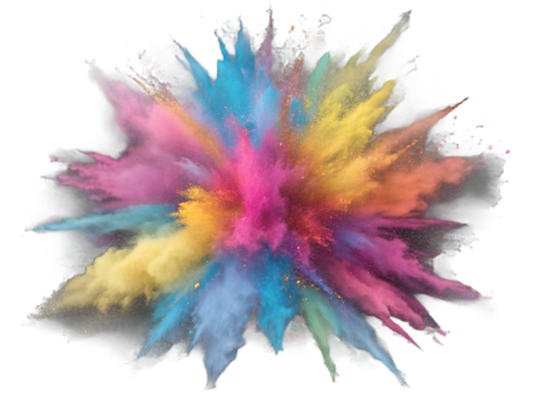 Colorful holi powder explosion isolated on transparent background