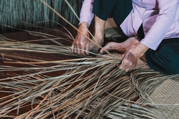 Vietnamese Traditional Handicraft &ndash; Elderly Woman Weaving Broom Grass