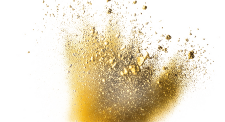 A burst of golden particles against a black background creating a dynamic and abstract composition