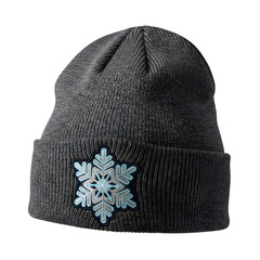 Winter hat with snowflake patch, isolated on transparent background ultrarealistic