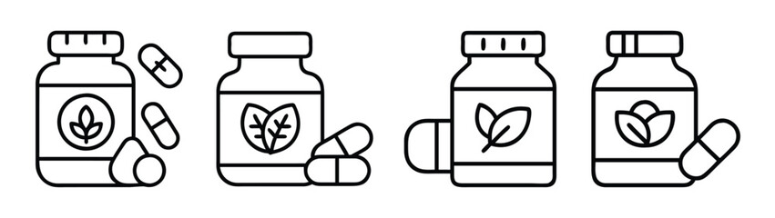 Herbal supplements vitamins pills bottles vector illustration for health and wellness products