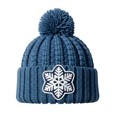 Winter hat with snowflake patch, isolated on transparent background ultrarealistic