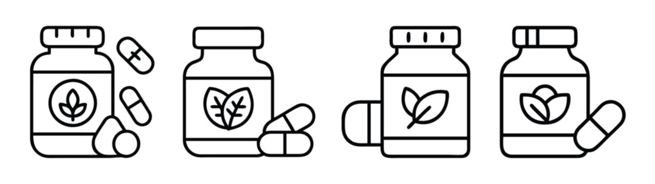Herbal supplements vitamins pills bottles vector illustration for health and wellness products