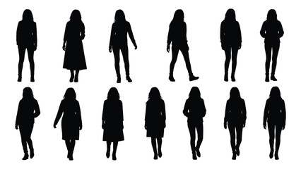 Collection of female silhouettes isolated on white background, Vector
