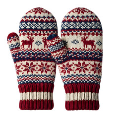 Cozy mittens with Nordic pattern, isolated on transparent background ultrarealistic