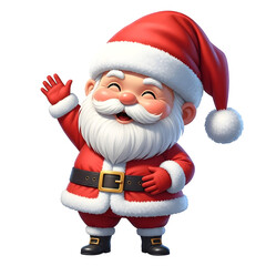 Chibi Santa waving happily, isolated on transparent background ultrarealistic