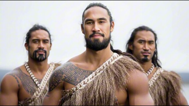 Group of Maori men standing. on Waitangi Day, the national day of New Zealand, marks the anniversary of the 1840 Treaty of Waitangi