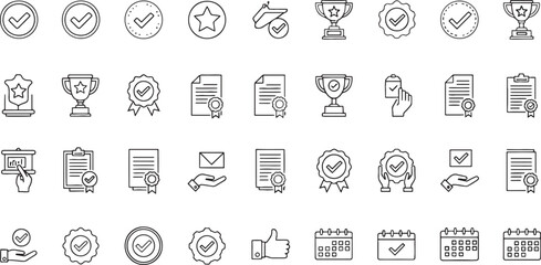 Vector illustration set of approval check marks awards and achievements