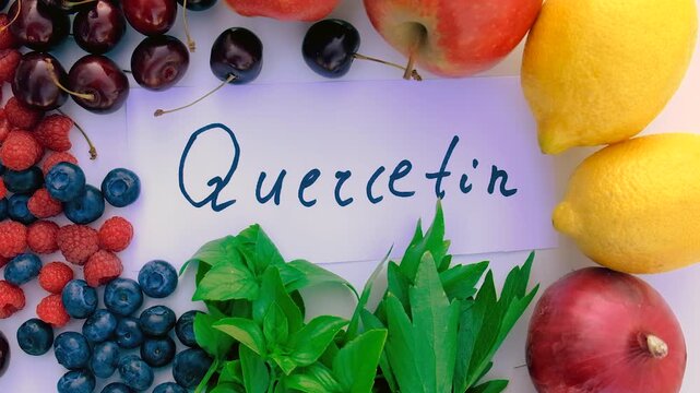 Products that contain quercetin. Selective focus.