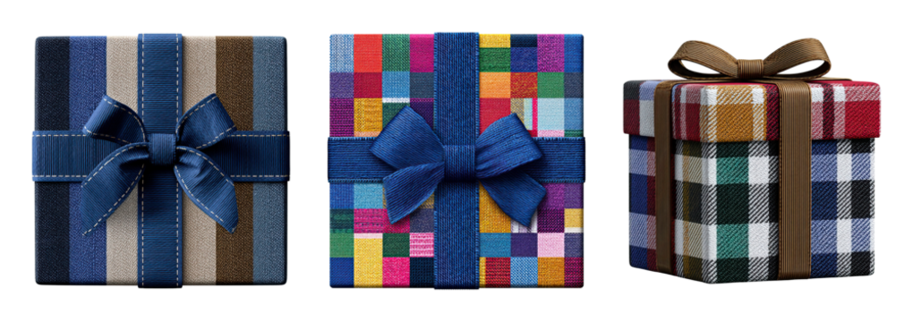 Patchwork quilt craft embroidery gift box wrapped with ribbon bow colorful textile pattern joyful handmade present