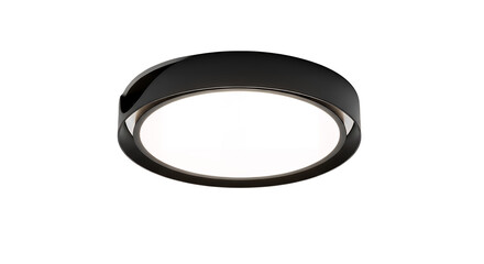 Modern black ceiling light fixture, isolated on transparent background, with bright illumination. Decorative lighting element