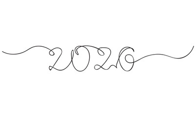 2026 New Year Continuous Line Drawing on White and Black. Continuous Line 2026 New Year Typography Art Minimalist Design