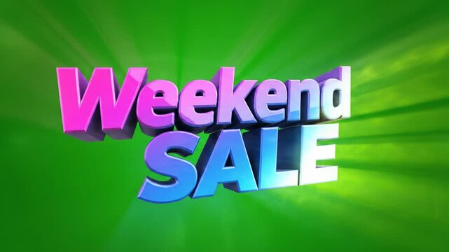 Loopable green screen video of a dynamic banner animation displaying the text 'Weekend Sale' in bold, attention-grabbing style