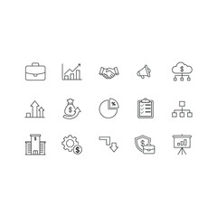 Collection of hand drawn sketchy icons representing business finance and technology concepts