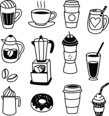 Diverse coffee cafe icons bundle vector scalable eps illustration for design projects