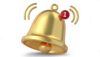 Sunflower Yellow Notification Bell with Red Badge. 3D Hyper-Realistic Alert and Reminder Icon. Elegant Polished Metal Bell Symbol.