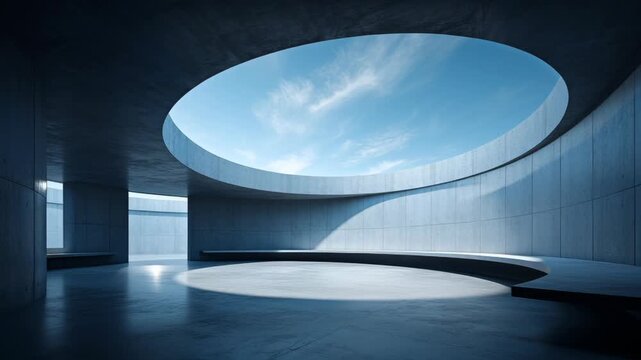 Modern architectural space with circular skylight and concrete design for interior inspiration
