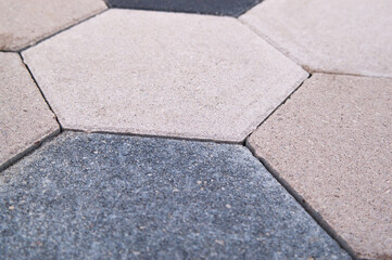 close-up of gray hexagonal paving slabs