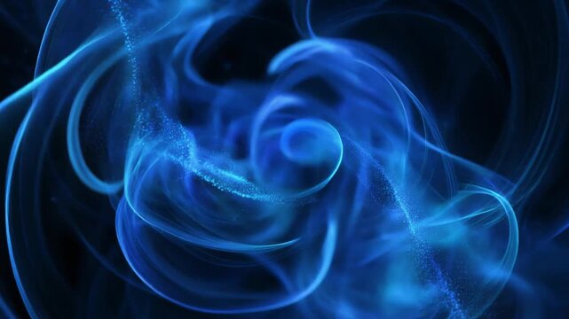 Mystical swirling blue smoke and ethereal light patterns on a dark background creating an abstract energy vortex