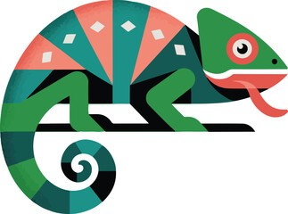 Geometric Chameleon Vector Illustration with Abstract Design Elements Isolated on Transparent Background Exactly