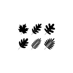 6 leaf silhouettes, black fill, minimal vector style, white background