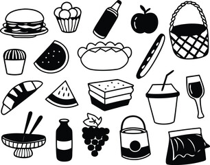 Vector picnic food icons bundle 30 scalable illustrations eps for general use