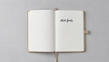 A clean, minimalist top-down flat lay of an open journal, perfect for outlining personal objectives, future plans, and setting aspirations for new beginnings