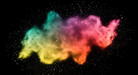 Obraz premium Colorful powder explosion creates a vibrant cloud on a black background