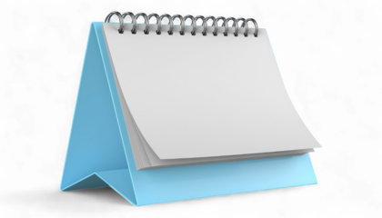 Desk Flip Calendar with Light Blue Base. Hyper-Realistic 3D Date and Planning Icon. Elegant Office Desk Accessory.