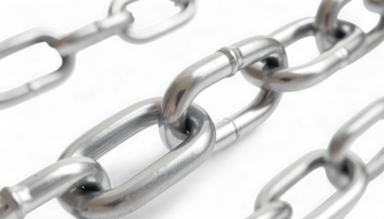 Two Interlocking Polished Titanium Chain Links. Hyper-Realistic 3D Connection and Link Symbol. Elegant Metal Strength Icon.